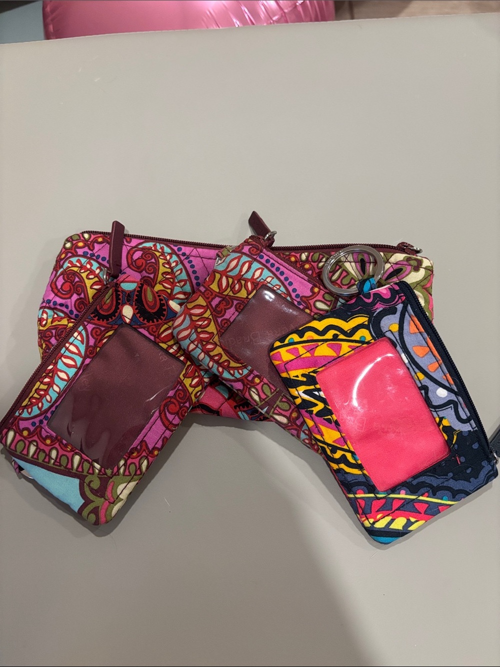 Vera Bradley Multicolor Paisley Wristlet Set with Pink Accents
